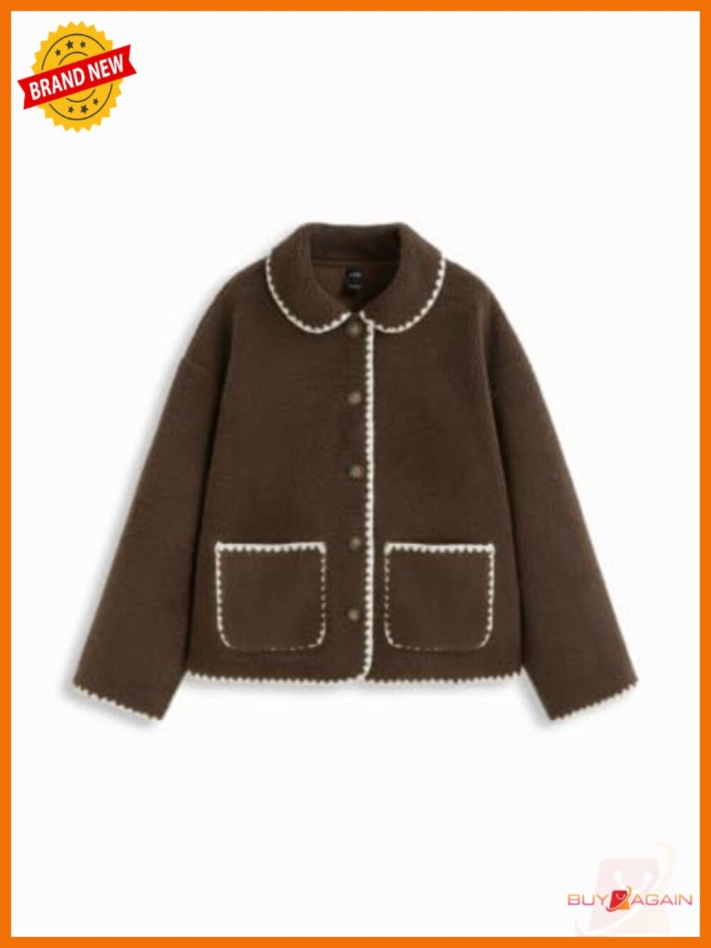 Sherpa Fleece Long Sleeve Collared Teddy Jacket Button Patch Pockets